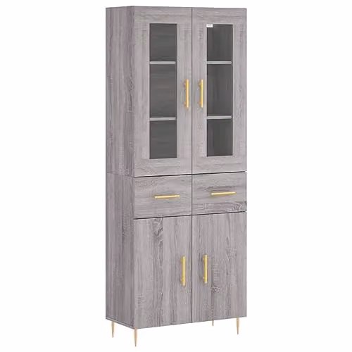 vidaXL Modern Grey Highboard with Doors and Drawers, W/D/H: 69.5 x 34 x 180 cm
