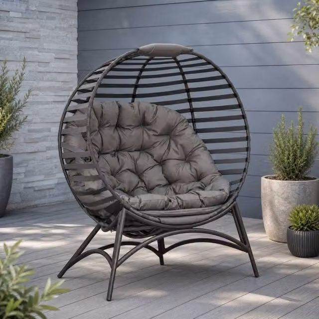 STILVORA Modern Egg Lounge Chair with Cushion and Powder Coated Steel Frame in Brown
