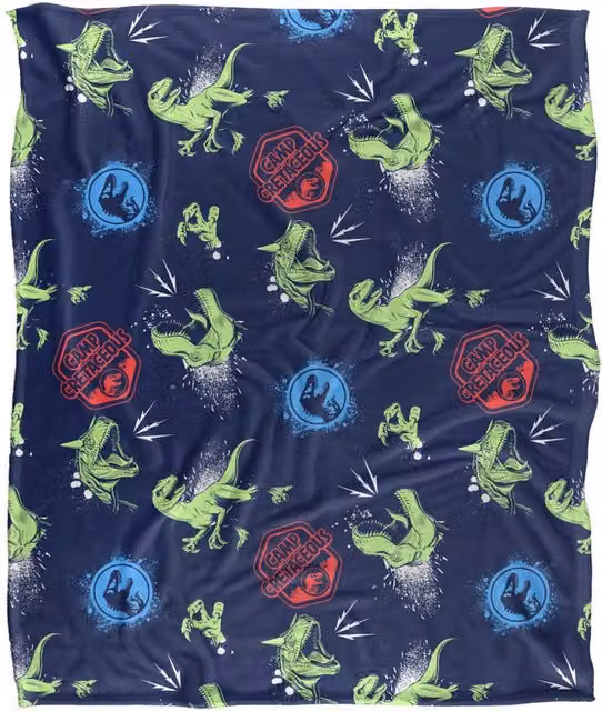 Universal Jurassic Park Graffiti Silky Touch Super Soft Throw Blanket in White, W: 152 cm, D: 127 cm