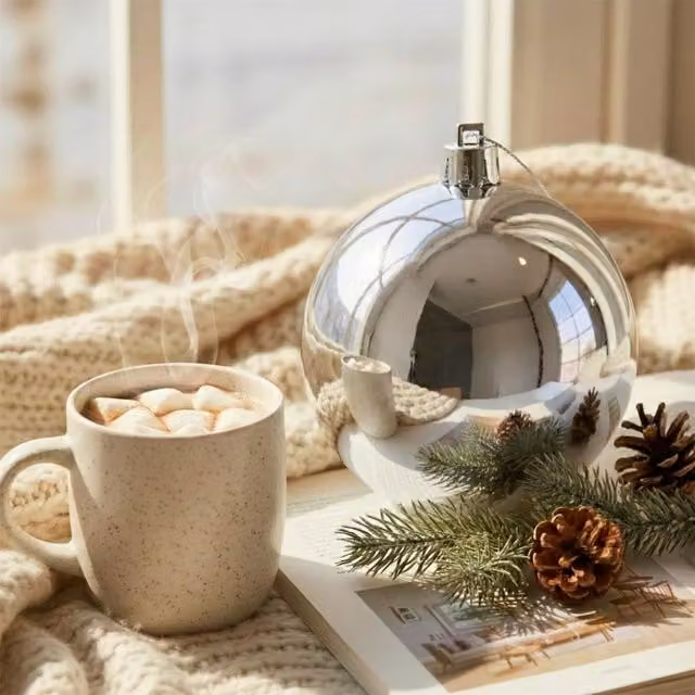 Shatchi Silver Round Plastic Christmas Bauble, Diameter: 20 cm