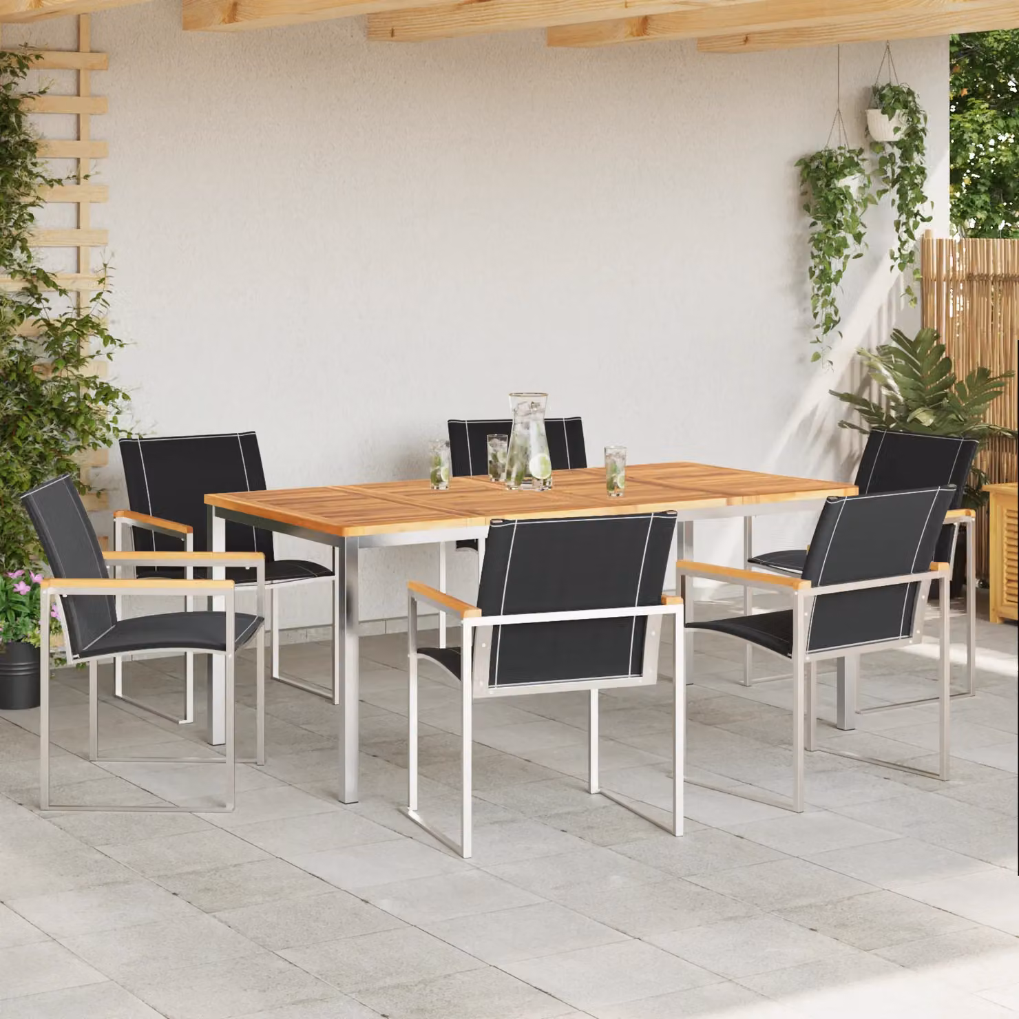 Berkfield Home 7 Piece Industrial Garden Dining Set in Black Solid Acacia Wood and Metal – 3