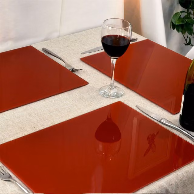 Harbour Housewares Set of 6 Red Rectangular Glass Placemats, W: 30 cm, D: 20 cm