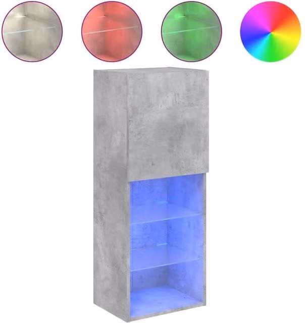 Berkfield Home Modern TV Cabinet with LED Lights in Concrete Grey, W: 40.5 cm, D: 30 cm, H: 102 cm – 1