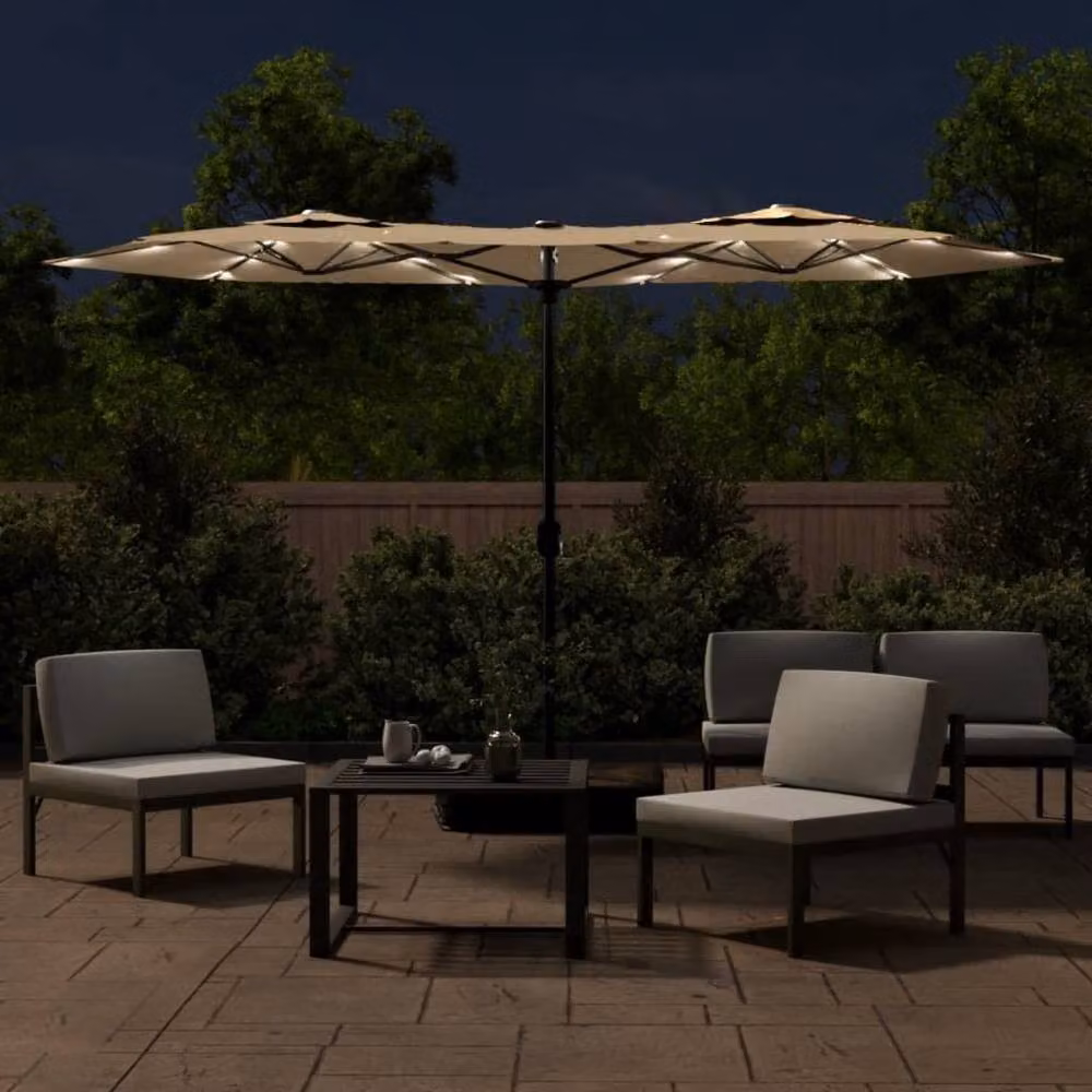 Berkfield Home Double-Head Cantilever Parasol with LEDs in Beige, W/D/H: 316 x 240 x 240 cm – 3