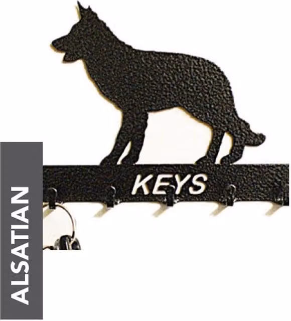 Poppyforge Alsatian Key Holder Rack in Black Solid Metal, W15 x H9 cm