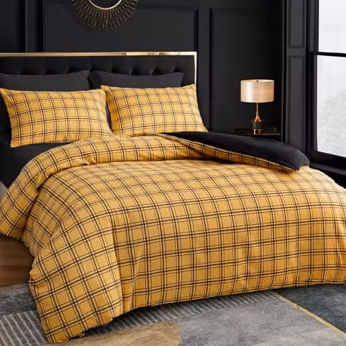 Grace Reversible Microfibre Double Duvet Cover Set in Gold, W/D/H: 200 x 200 cm with 2 x 50 x 75 cm Pillowcases – 1