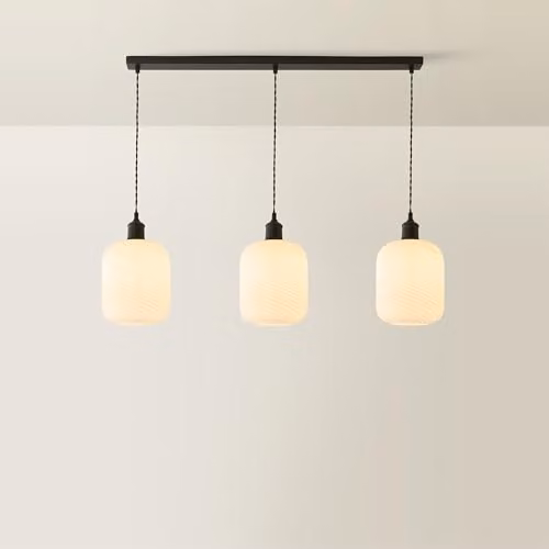 ValueLights Emery 3 Drop Bar Ceiling Light with Transparent Glass Swirl Shades in Black and Gold/Brass – 2