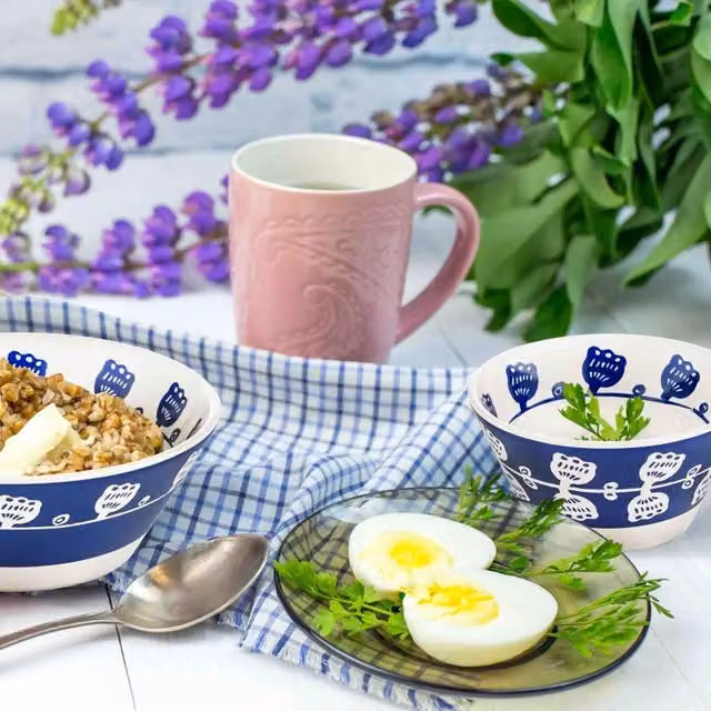 The Mia Bloom Series Floral Stoneware Mini Bowls, Set of 4, Blue and White