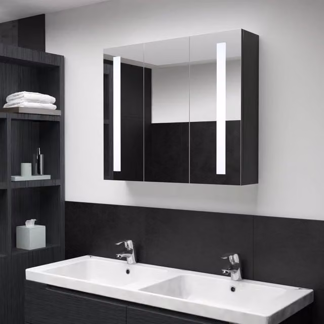 Berkfield Home LED Bathroom Mirror Cabinet in Black, W/D/H: 89 x 14 x 62 cm – 1