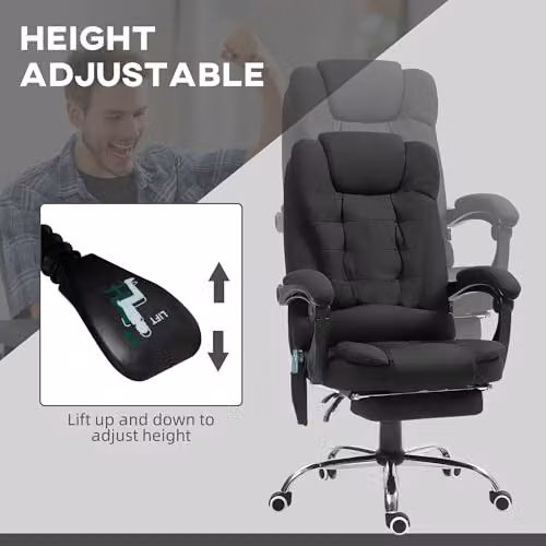Vinsetto Heated 6-Point Vibration Massage Executive Office Chair with Footrest, Black, H 119 x W 70 x D 65 cm – 6