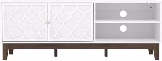 FORGEVIO Modern White TV Media Entertainment Unit Stand with Media Compartments and Grommet – 1
