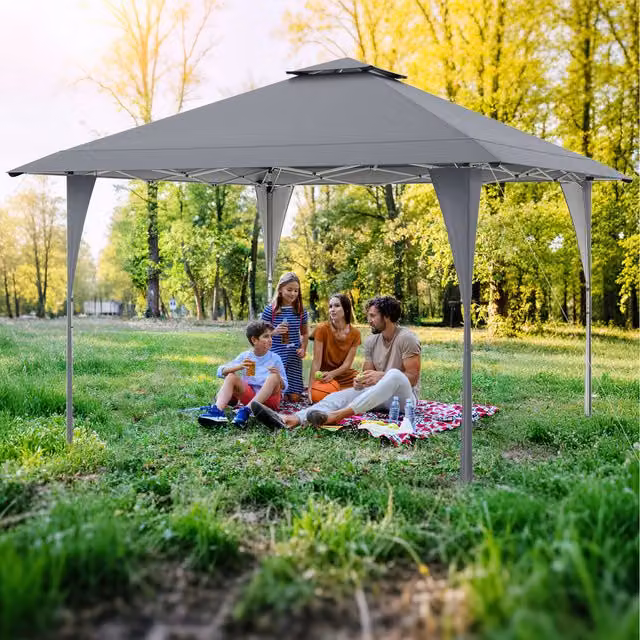 COSTWAY Pop Up Canopy Gazebo in Grey and Silver with Metal Frame