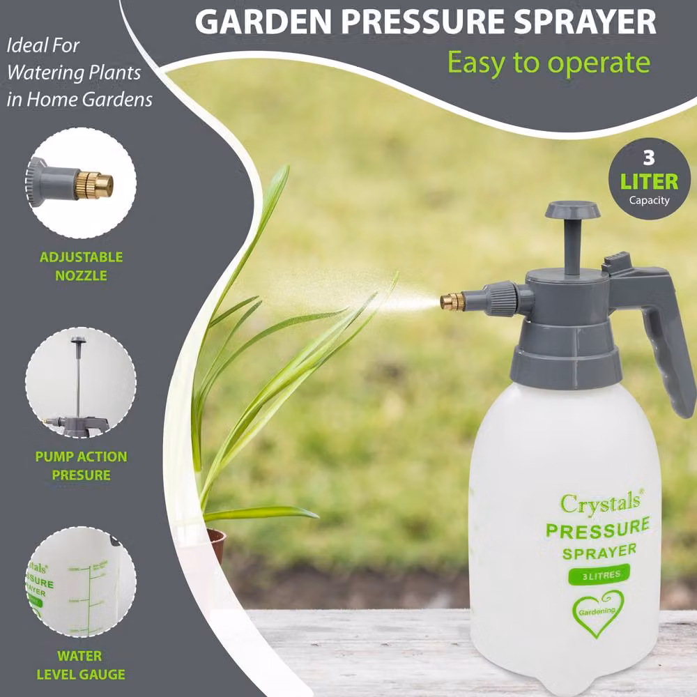 Crystals 3L Manual Pressure Sprayer for Garden Chemicals and Weeds, White – 3