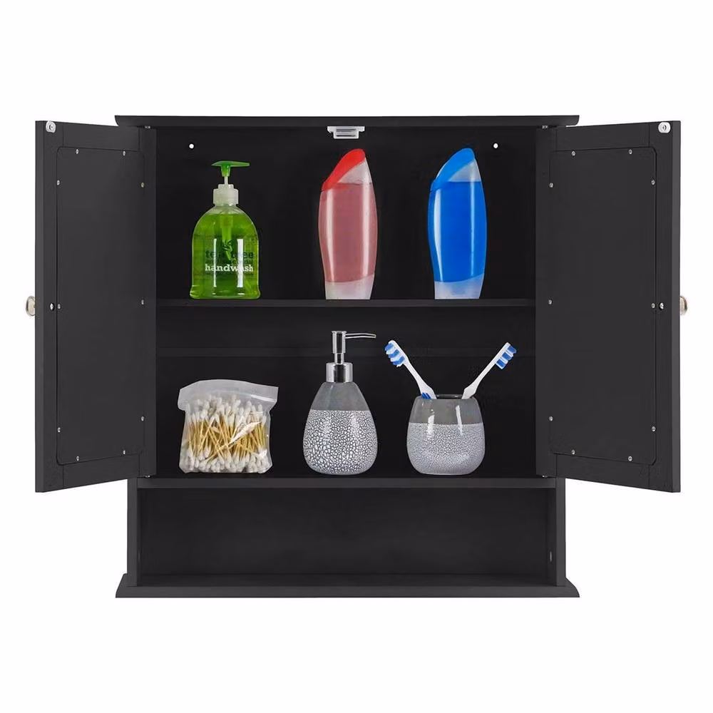 Havendro Black Matt Wooden Double Mirror Door Bathroom Wall Cabinet – 4