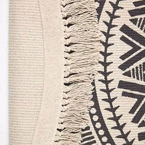 Homescapes Black and White Cotton Round Mandala Printed Rug with Fringes, Diameter: 130 cm – 5