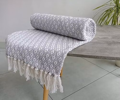 Rapport Home Eden Geometric Recycled Cotton Throw, Silver, W: 127 cm, D: 152 cm