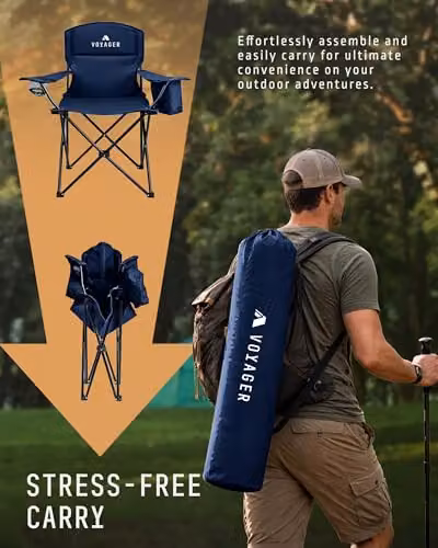Voyager 2 Pack Folding Camping Chairs with Cooler Bag in Blue – 4