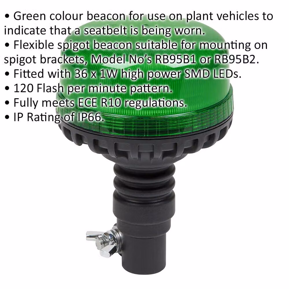 Loops Green LED Rotating Beacon Light with 12V/24V Spigot Base Mount – 2