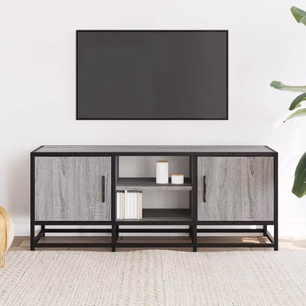 Berkfield Home Grey Sonoma TV Cabinet in Engineered Wood and Metal, W: 100 cm, D: 35 cm, H: 41 cm – 3