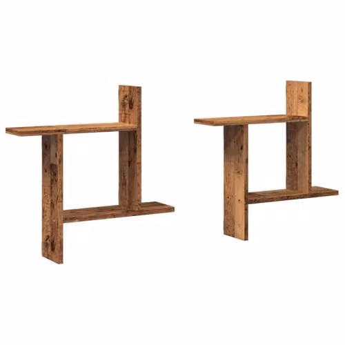vidaXL Set of 2 Rustic Old Wood Wall Shelves, Brown, W/D/H: 50 x 12 x 50 cm