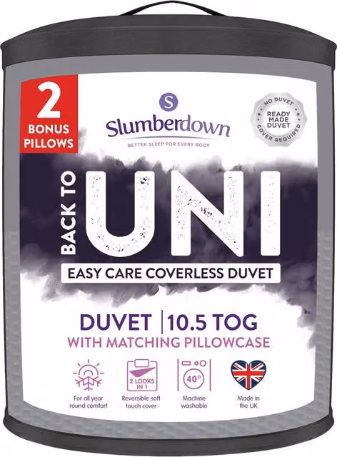 Slumberdown Back to Uni Grey Embossed Double Bed Set with 10.5 Tog Coverless Duvet, 2 Pillows and 2 Pillowcases, W/D/H: 200 x 200 cm – 4