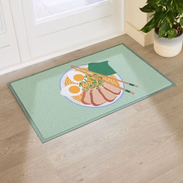 Artsy Mats Ramen Bowl Indoor/Outdoor Doormat in Green, W/D: 90 x 60 cm