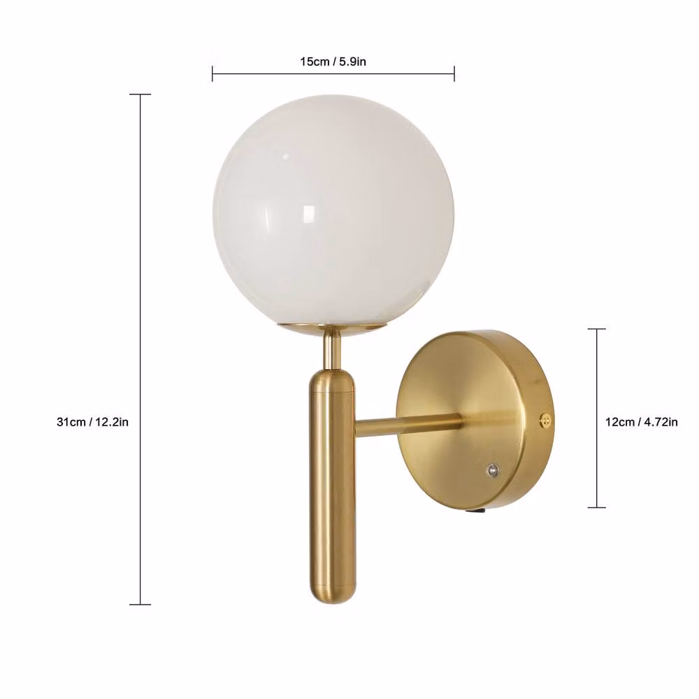 Goeco Modern Dimmable LED Wall Lamp with Transparent Glass Sphere Lampshade in Gold/Brass – 2