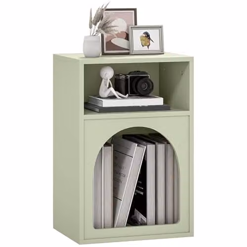 HOMCOM Modern Bedside Table in Green with Media Compartments, W/D/H: 40 x 30 x 60 cm