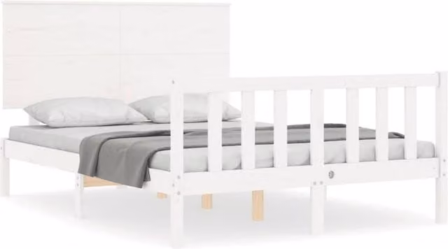 Berkfield Home Solid Wood Pine Bed Frame with Headboard in White, W/D/H: 120 x 200 cm – 1