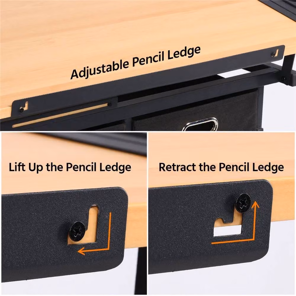 VOGREX Wood Adjustable Drafting Table and Stool Set in Beige – 4