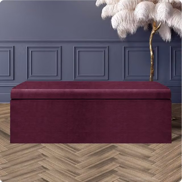 R&M Furnishers Large Plain Safar Storage Ottoman Box, Upholstered Velvet End of Bed Bench in Purple Naples