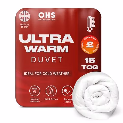 Brentfords 15 Tog Double Winter Duvet in White, Breathable Hollow Fibre Allergy Friendly Quilt, W/D/H: 200 x 200 cm – 1