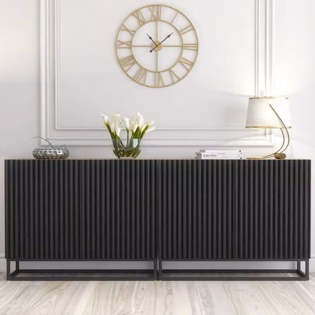 Creative Furniture Ripple Duo Sideboard in Oak and Black with Fluted Doors, Dark Brown, W: 200 cm, H: 80 cm, D: 35 cm – 1