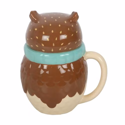 Something Different Wholesale Oliver Owl Ceramic Lidded Mug in Multicolour and Brown – 2