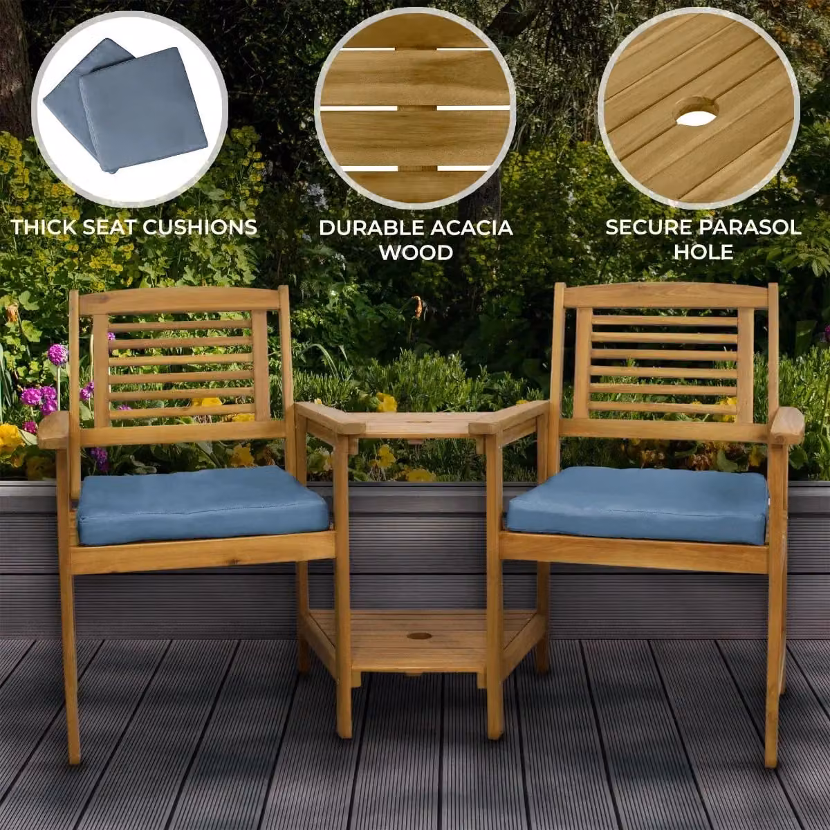Monstershop Companion Seat with Cushions in Terracotta Acacia Wood – 1