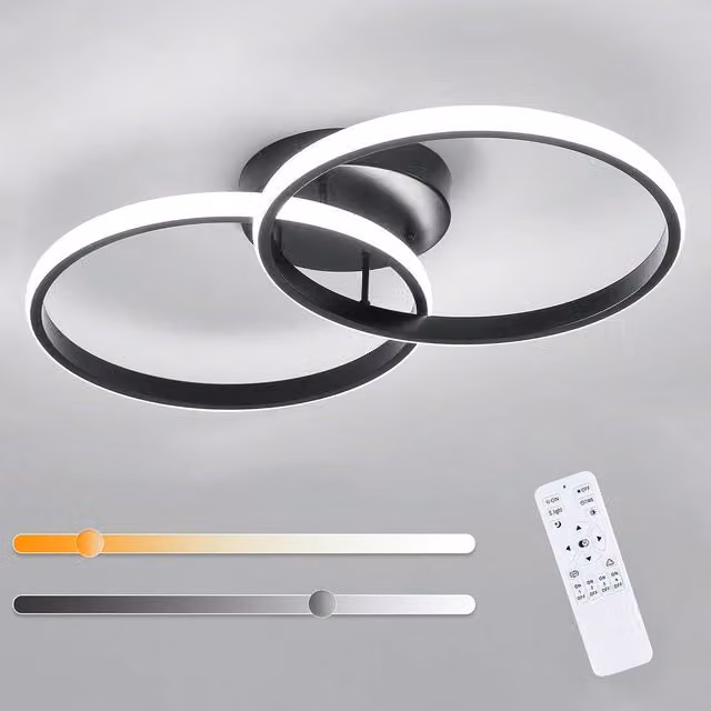 Goeco Modern Dimmable LED Ring Ceiling Light in Black, 38W
