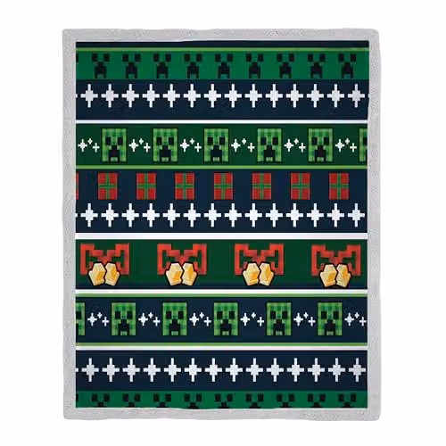 Character World Minecraft Bells Fleece Blanket with Sherpa, Multicolour