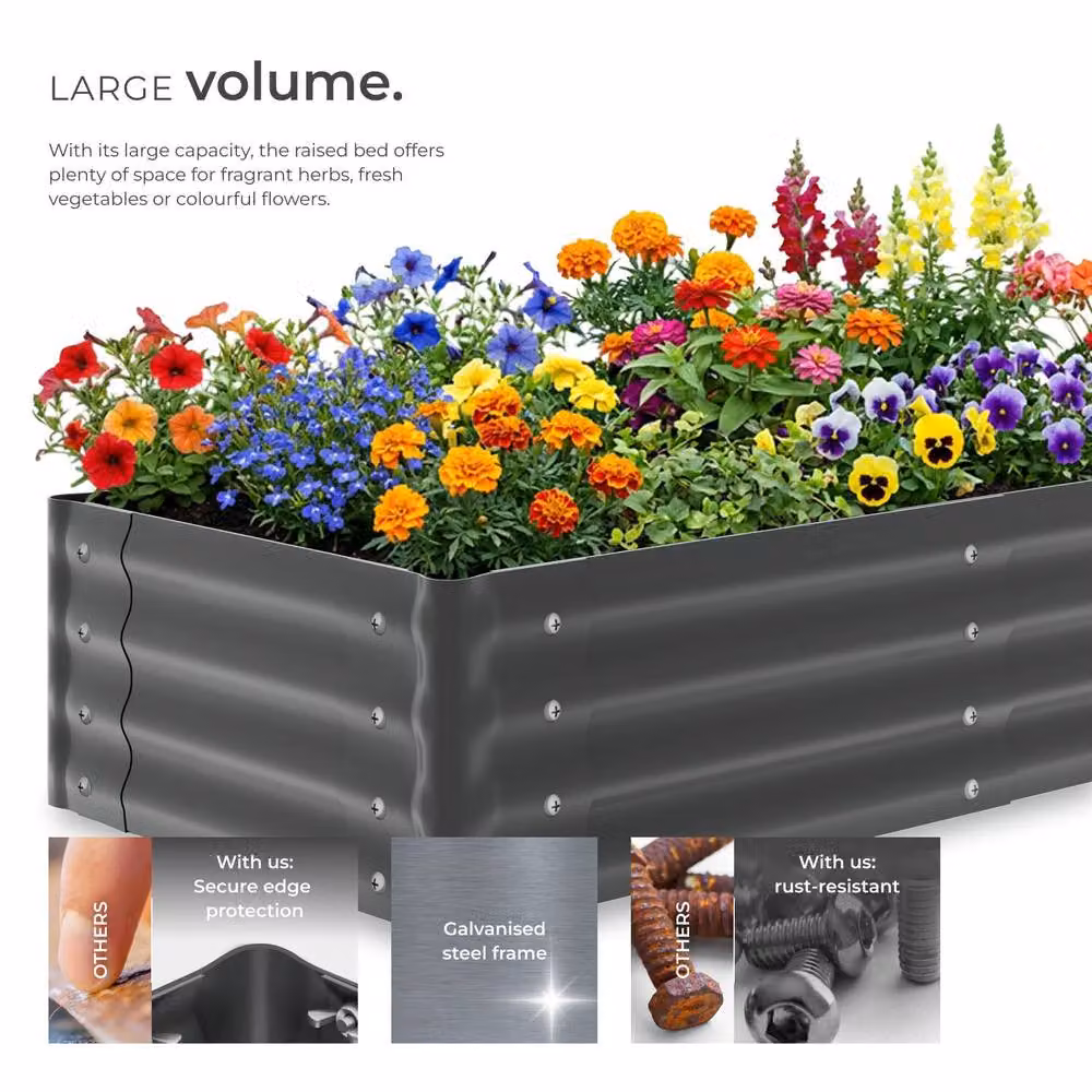 tectake Salvia Raised Garden Bed in Grey Galvanised Steel, W: 120 cm, D: 60 cm, H: 30 cm – 3