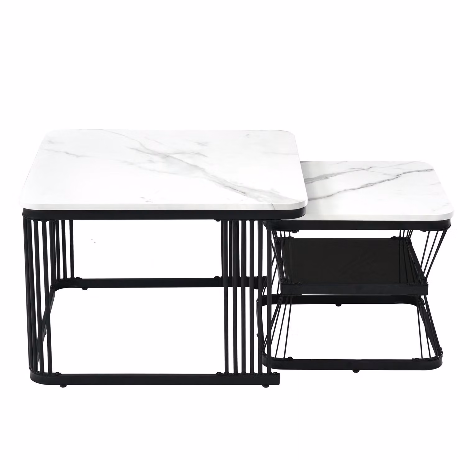 Aosom.UK 2 Piece Multi-functional Coffee Table Set with White Marble Pattern Top and Metal Frame, W/D/H: 65 x 65 x 45 cm – 2