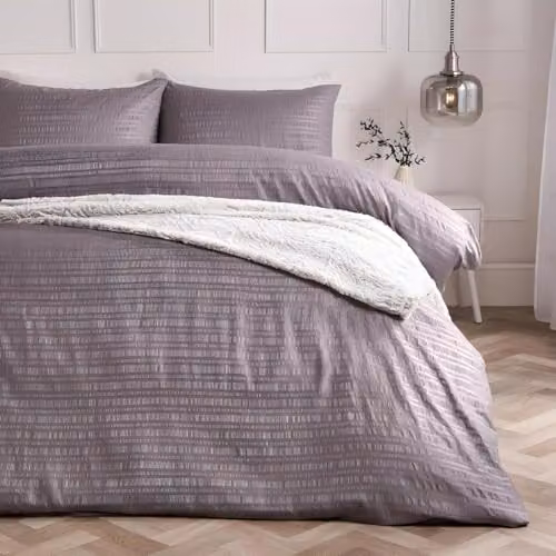 OHS Grey Embossed Duvet Cover and Pillowcase Set, W/D/H: 200 x 220 cm and 140 x 200 cm