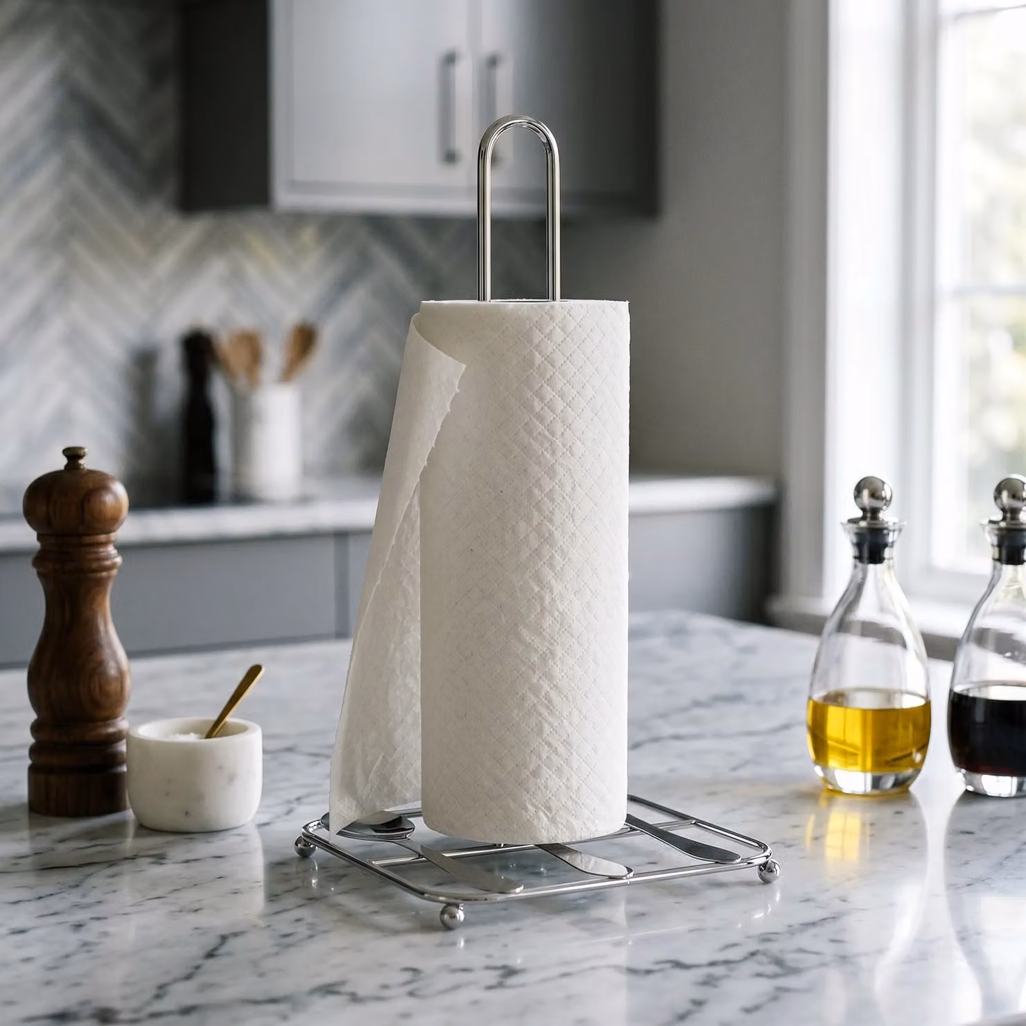 Orsina Freestanding Metal Wire Kitchen Roll Holder in Silver – 3