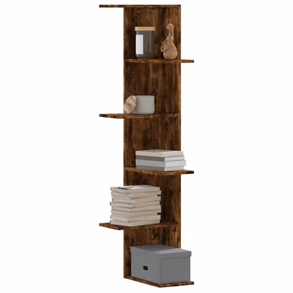 Berkfield Home Wall Mounted Corner Shelf in Smoked Oak Brown, W/D/H: 36.5 x 36.5 x 140 cm – 2