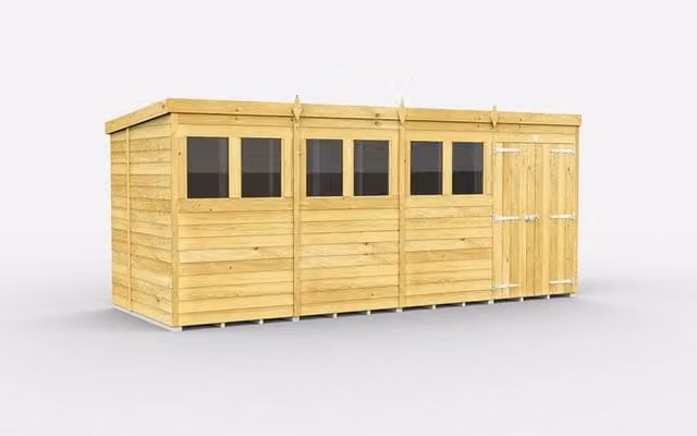 Buttercup Farm Brown Pent Shed with Double Doors and Windows, W: 474 cm, D: 214 cm, H: 201 cm