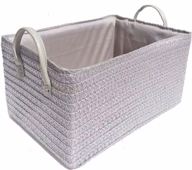 Topfurnishing Grey Fabric Baby Nursery Storage Basket with Handles
