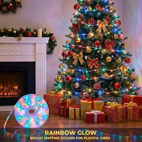 Shatchi Multicolour LED String Lights with 100 LEDs, 10m Length, Mains Powered, 8 Modes, Timer and IP44 Waterproof Rating for Indoor and Outdoor Decor – 5
