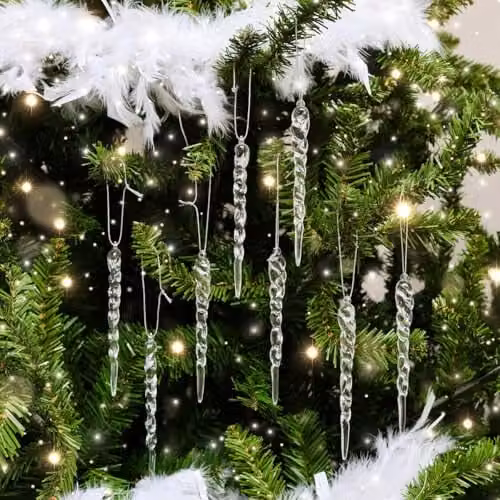 Melody Maison Set of 8 Transparent Acrylic Christmas Icicle Hanging Decorations, 13 cm – 1