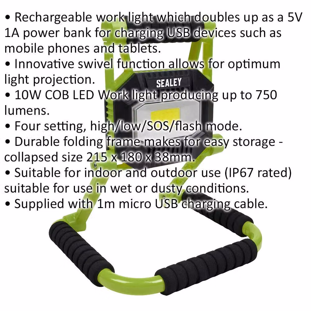 Loops Rechargeable Portable 10W LED Floodlight with IP67 Rating and Adjustable Swivel in Green/Multicolour – 2