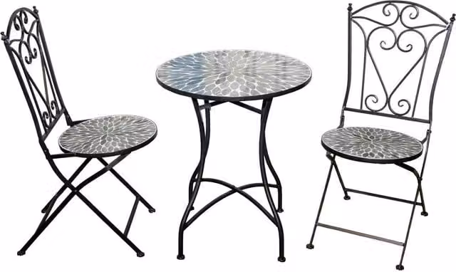 Shatchi Mosaic Bistro Set with Floral Ceramic Top Round Table and Folding Chairs in Multicolour