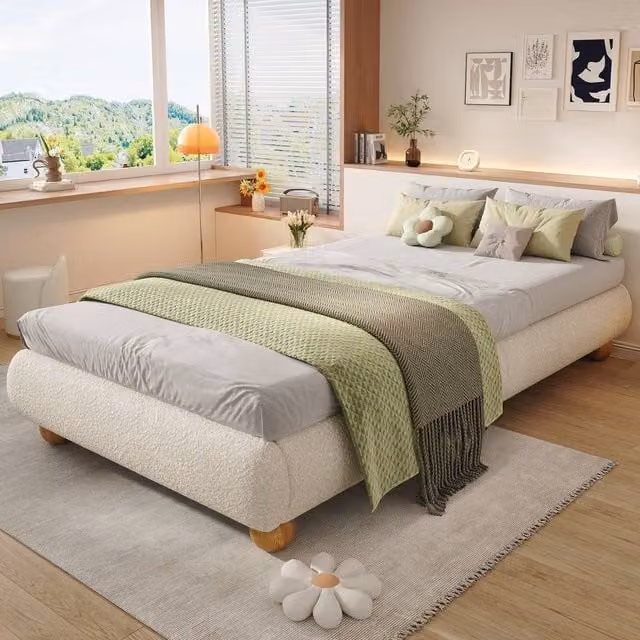 Matteo Beige Velvet and Bouclé Upholstered Single Bed Frame W/D/H: 90 x 190 cm – 1