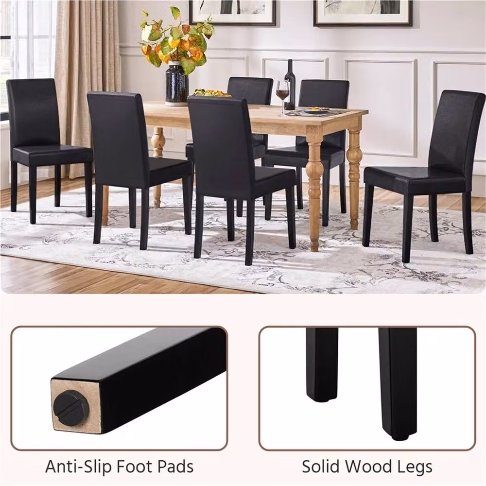 EONLION Set of 2 Black High Back Dining Chairs with Faux Leather and Rubberwood Legs, Height: 100 cm – 5